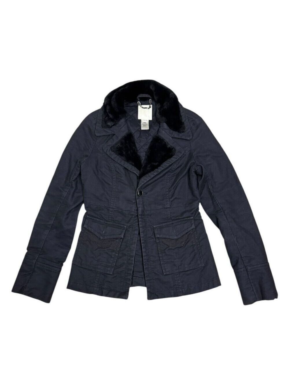 DIESEL Faux Fur Trim Luxury Designer Trench Casual Jacket Coat Womens Medium